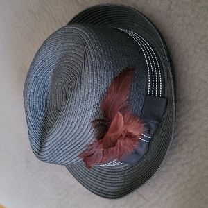 Black Grey Fedora with feathers